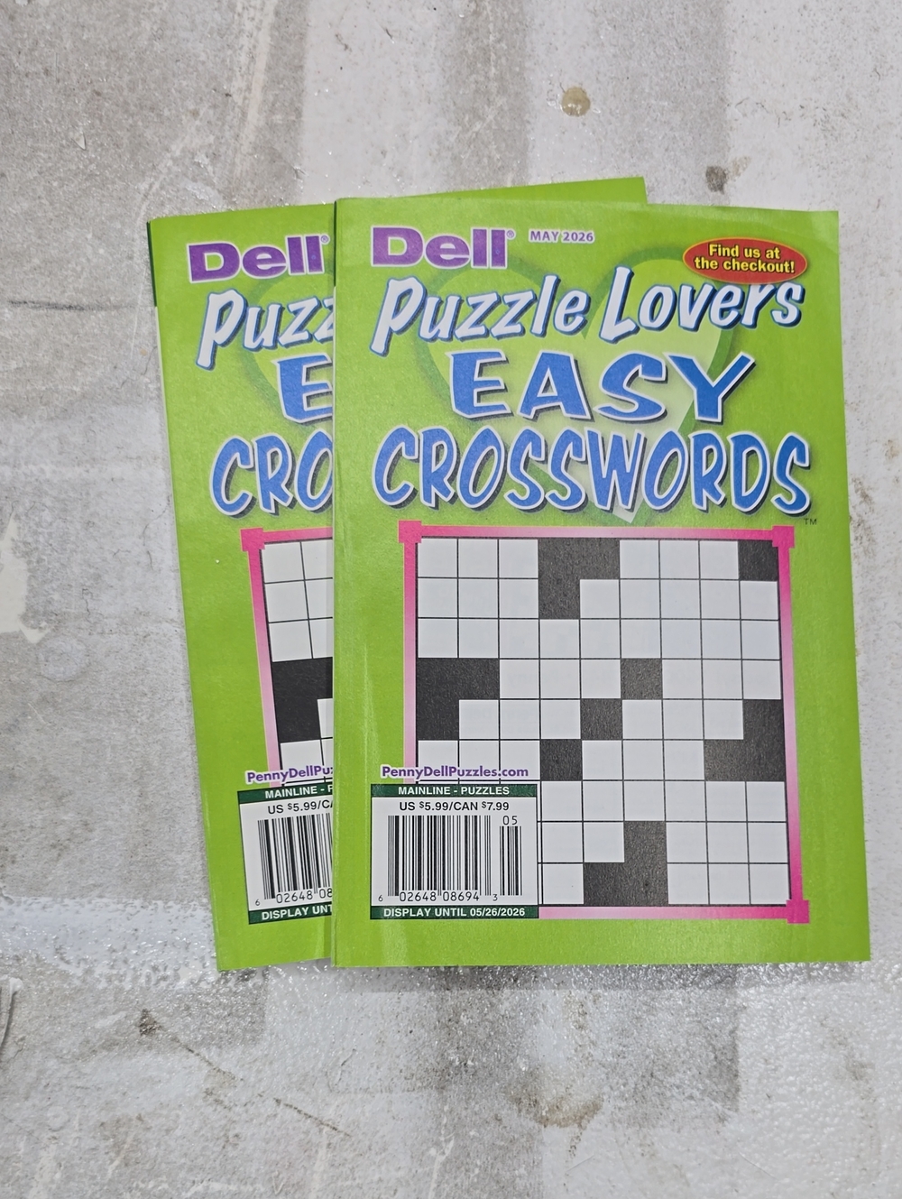 Dell Easy Crosswords Puzzle Book - Bright Green with Pink & Blue Accents